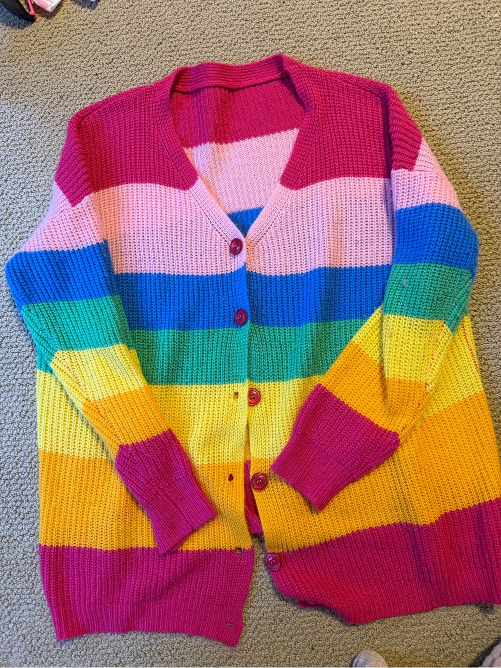 Vintage Pink and Multicolor Stripe Cardigan
